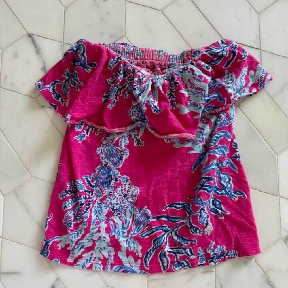 Lilly Pulitzer Wiley Ruffle Tube Top Capri Pink Samba Strapless Size Small